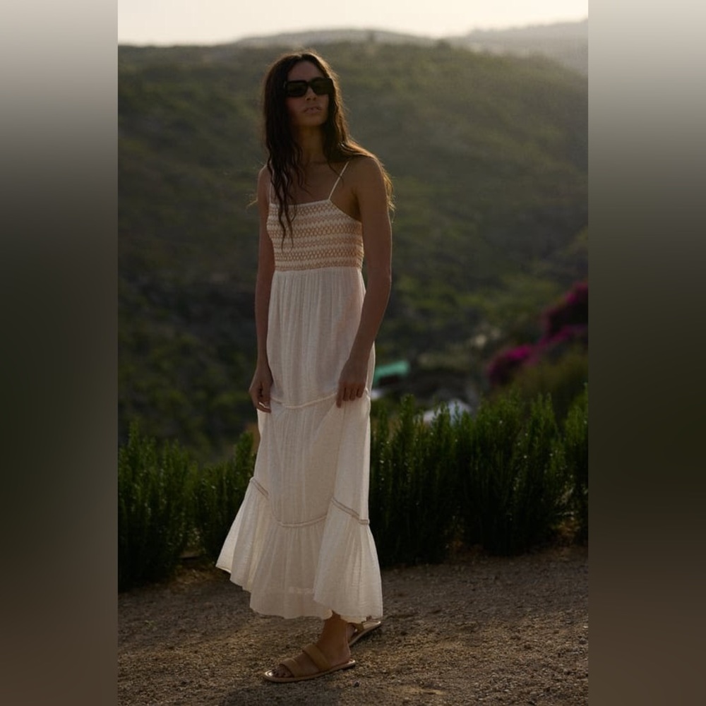 ZARA COMBINATION TIERED MIDI DRESS  BROWN / WHITE - REF. 7521/335 M